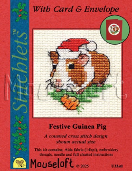 Picture of Mouseloft "Festive Guinea Pig" Christmas Cross Stitch Kit With Card