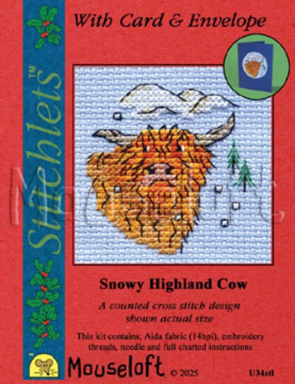 Picture of Mouseloft "Snowy Highland Cow" Christmas Cross Stitch Kit With Card