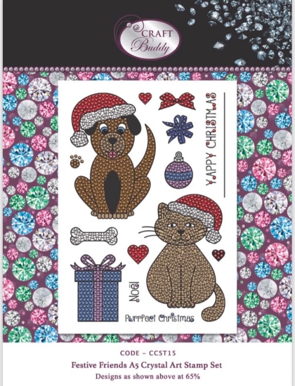 Picture of Crystal Art A5 Stamp Set - Festive Dog & Cat Friends