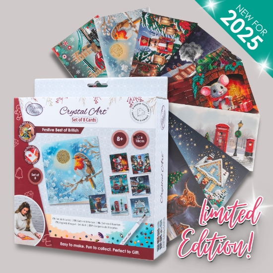 Picture of Festive Best Of British Christmas 2025 Set of 8 Crystal Art Cards