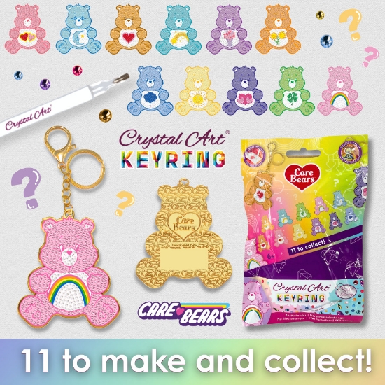 Picture of Care Bears Crystal Art Keyring Blind Bag - 1 of 11 Collectible Keyrings, Mystery Pack, Sparkling Diamond Art
