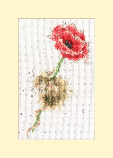 Picture of Poppy Dormouse Greetings Card Cross Stitch Kit by Bothy Threads