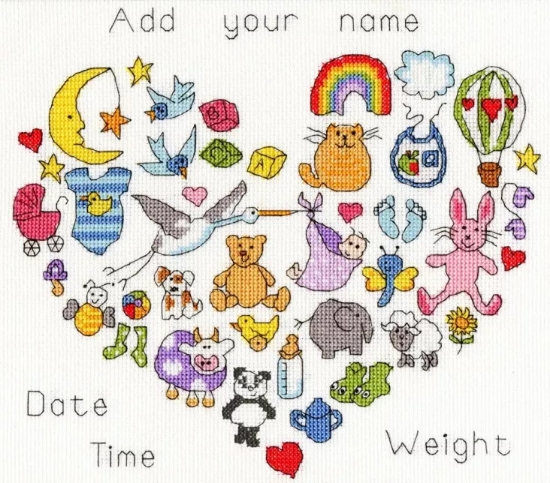Picture of Baby Heart Sampler - (June Armstrong) Cross Stitch Kit by Bothy Threads
