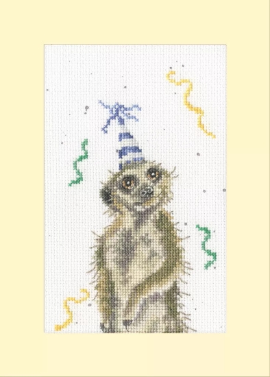 Picture of On the Lookout for a Party Meerkat Cross Stitch Card  Kit By Bothy Threads