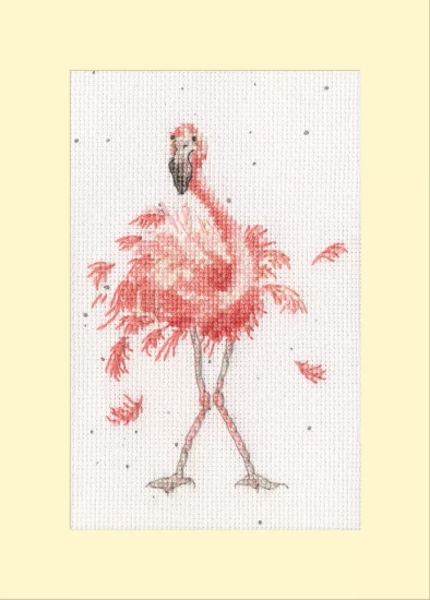 Picture of Pretty in Pink Flamingo Cross Stitch Card  Kit By Bothy Threads