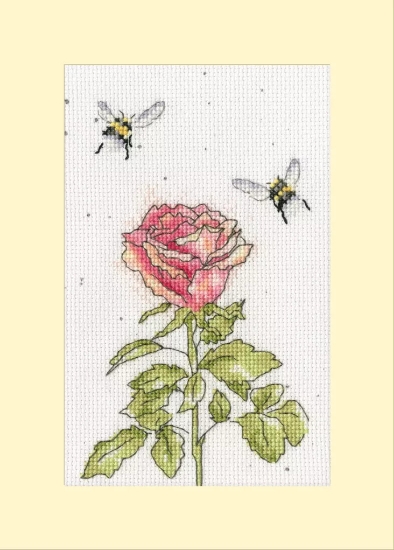 Picture of Bee Mine Forever Bee & Rose Cross Stitch Card  Kit By Bothy Threads