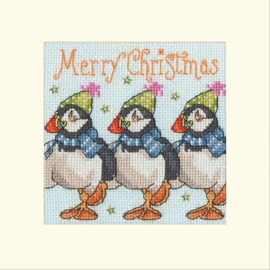 Picture of Huffin' Puffin Christmas - Christmas Card Cross Stitch Kit by Bothy Threads