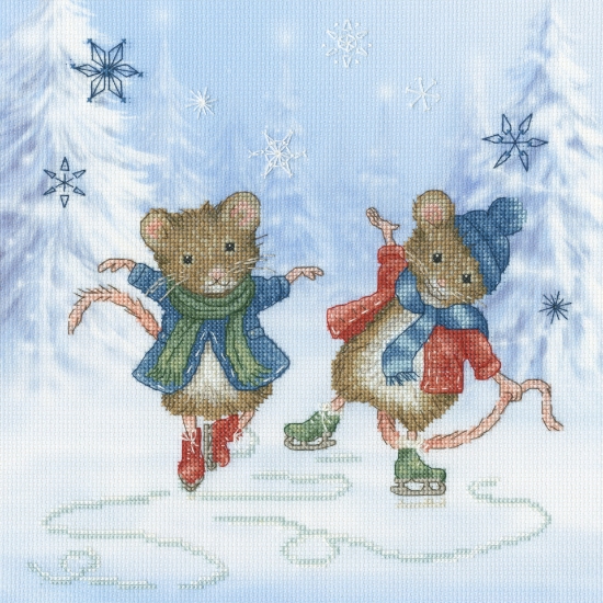 Picture of Festive Figure Skaters - (On A Mice Adventure) Cross Stitch Kit by Bothy Threads