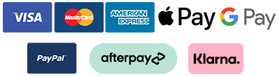 Visa, Mastercard,American Express, PayPal, Apple Pay, Google Pay, Afterpay, Klarna, Credit, Debit payments supported by Stripe